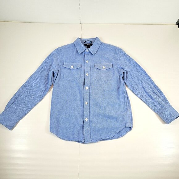 GapKids Shirt Boys Medium Blue Long Sleeve Button Up Chest Pockets Cotton Top - Picture 1 of 10